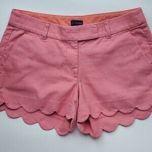J. CREW SCALLOP HEM LINEN COTTON SHORTS PINK SZ 4, 3.75" INSEAM PREPPY BARBIE